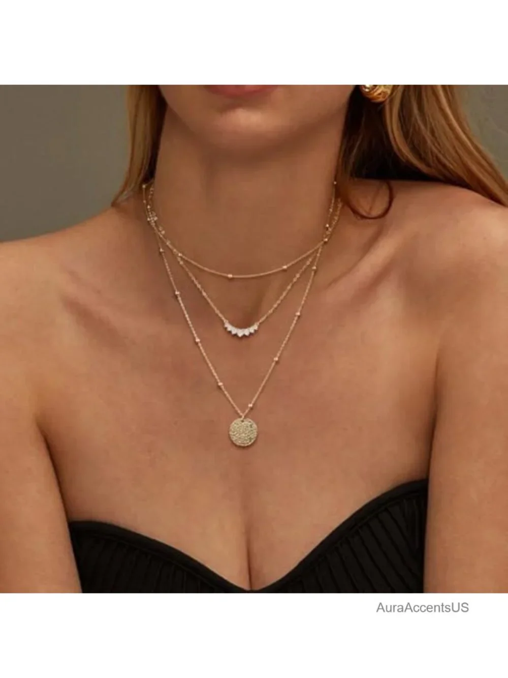 Layered Gold Silver Necklaces for Women, 14K Gold Plated Cubic Zirconia